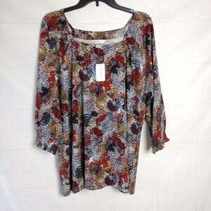 Christopher Banks Peasant Top XL NWT Square Neck Smocked Raglan Sleeve Blouse